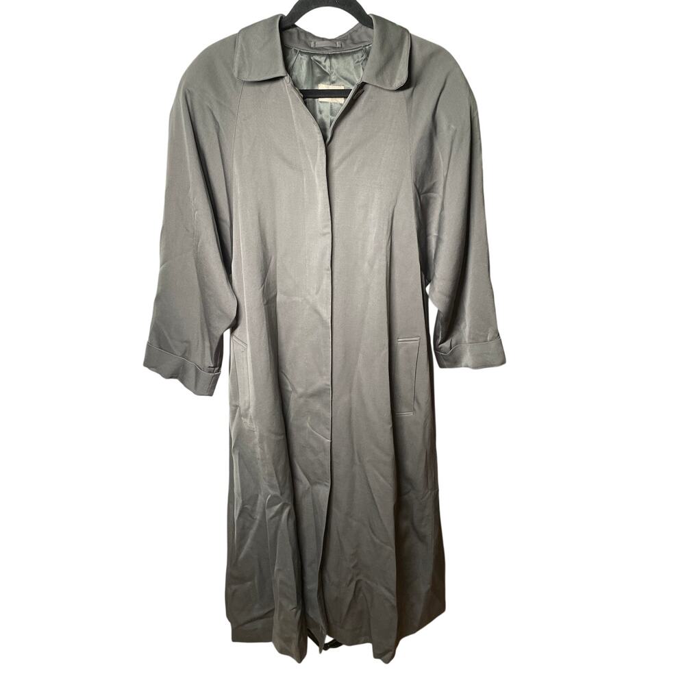 Sanyo Fashion House Trench Coat Mens Medium Gray Twill Lined Midi Overcoat